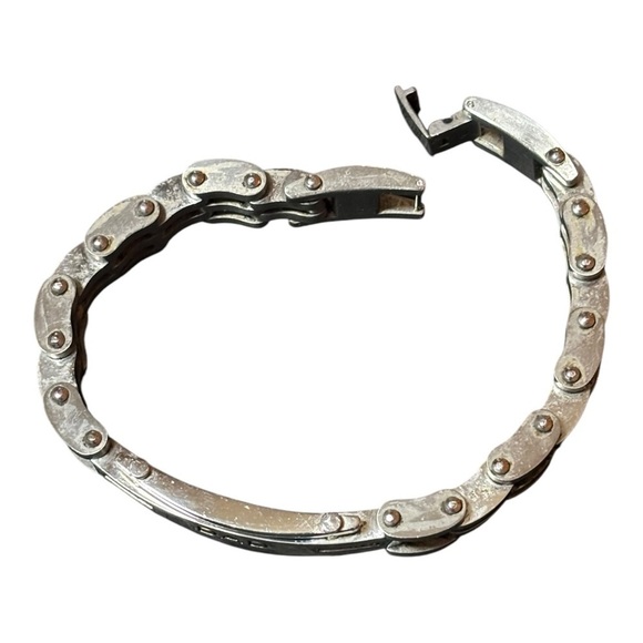 Stainless Steel Silver Link DAD Bracelet with CZ's 8.5" Long/  .5" Wide Bracelet - Picture 6 of 11
